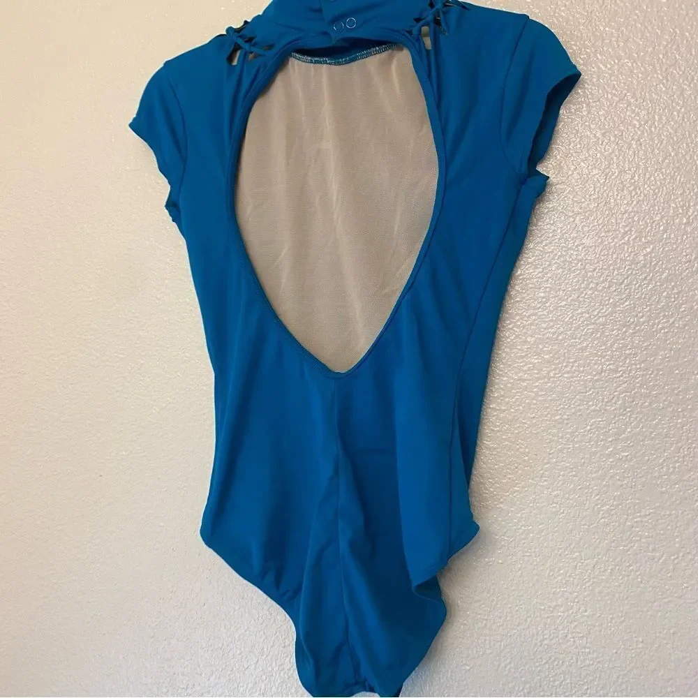 WEISSMAN Balera Dance Costume Woven Mock Neck Leotard MT10942 Teal LC child